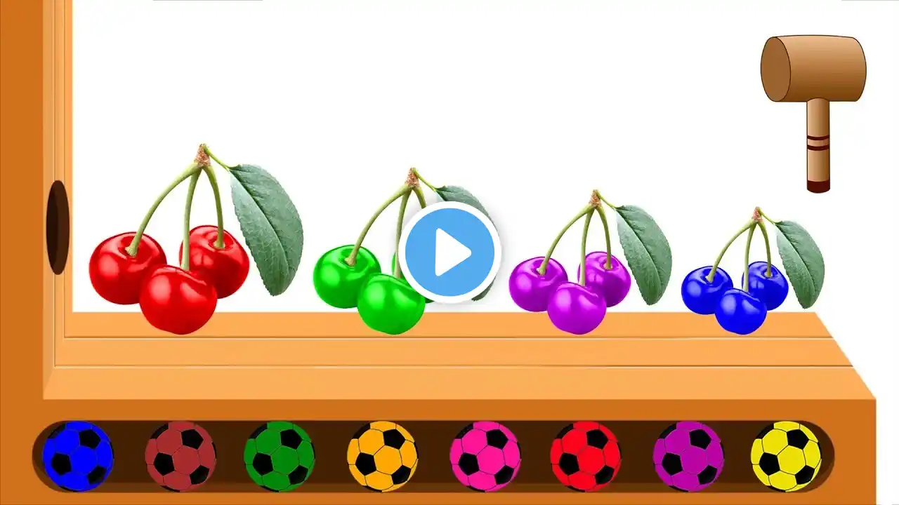 Learn colors with Fruits Cherry Soccer Balls Finger Family Wooden Face Hammer Xylophone For Kids