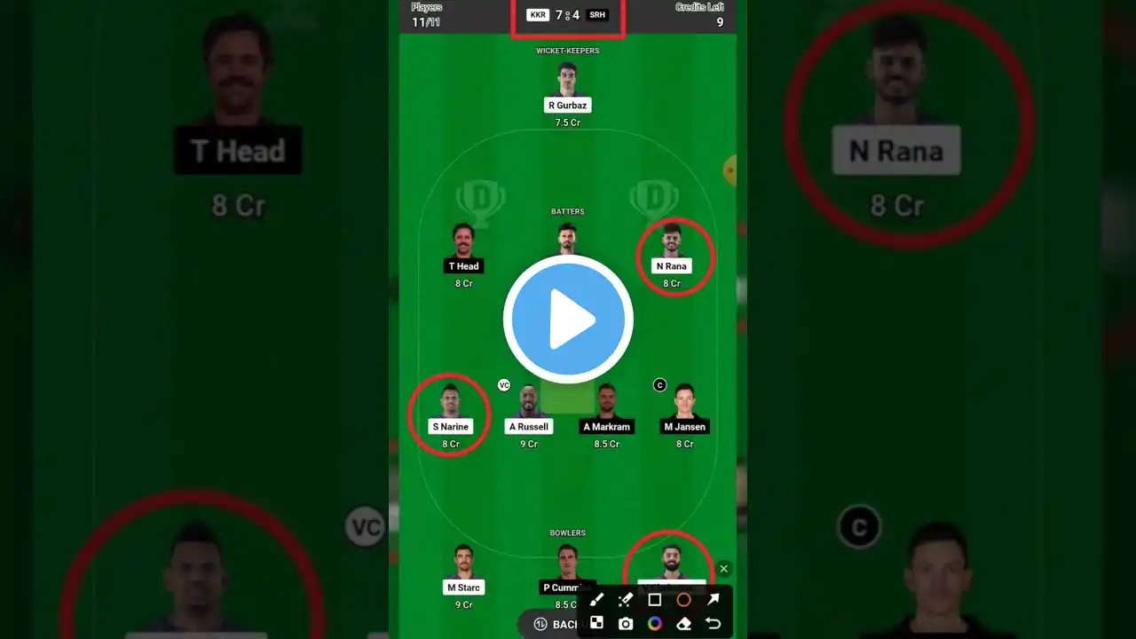 KKR vs SRH Grand League Team #dream11 KOL vs SRH dream11 #dream11 #shorts #viral