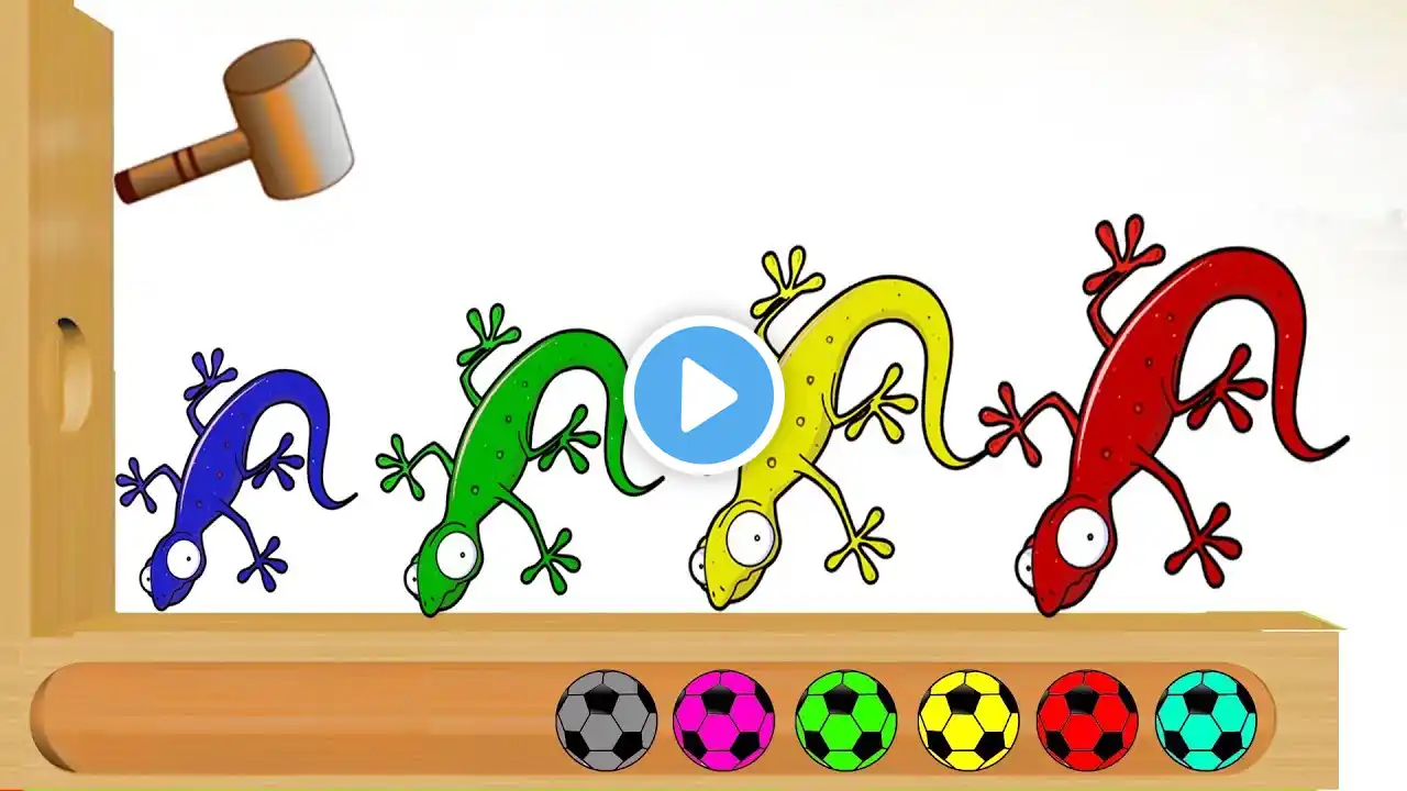 Learn Colors With Colors Animal Lizard Ball Wooden Hammer - Funny Videos Nursery Rhymes #2