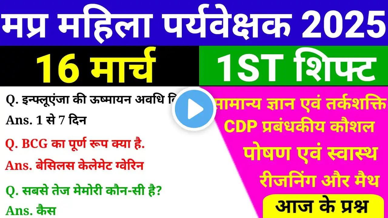 MP MAHILA SUPERVISOR|16 MARCH 1st Shift Exam Analysis|POSHAN SWASTH MANAGEMENT BAL VIKAS SAMANY GYAN