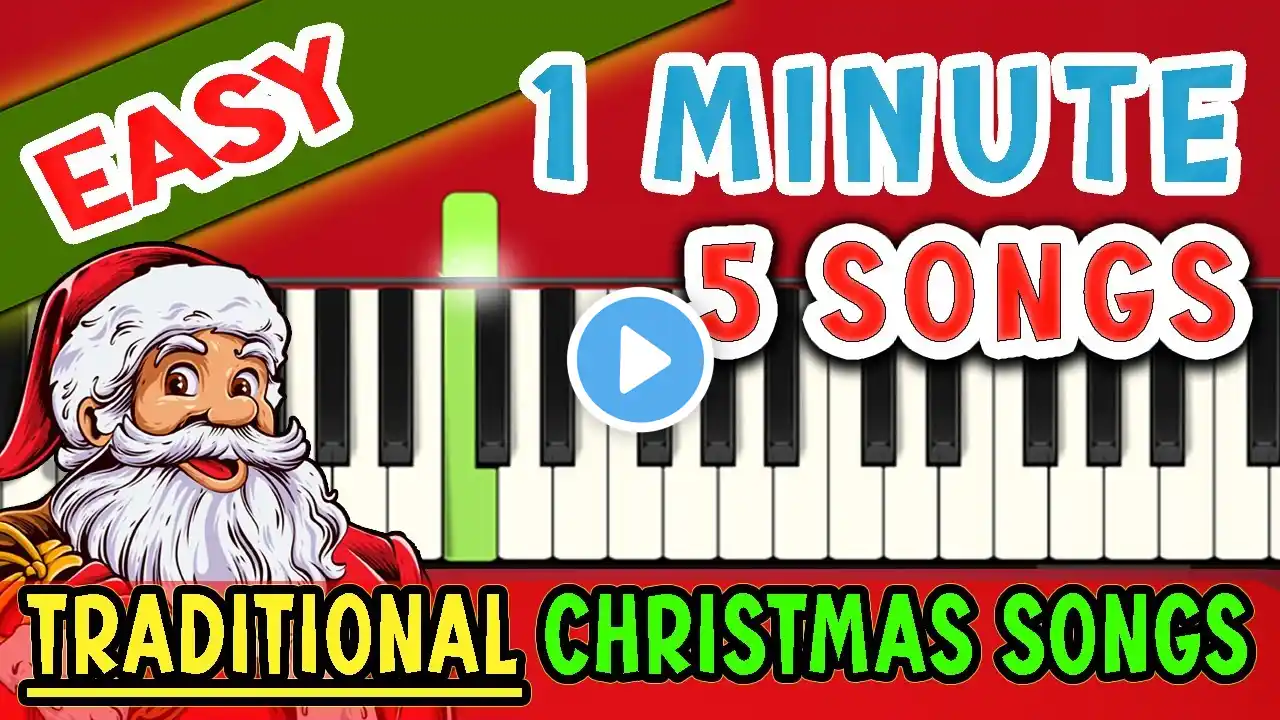 5 Very Easy Traditional Christmas Songs - SUPER SIMPLE - Piano tutorial - Beginner - Slow - Xmas