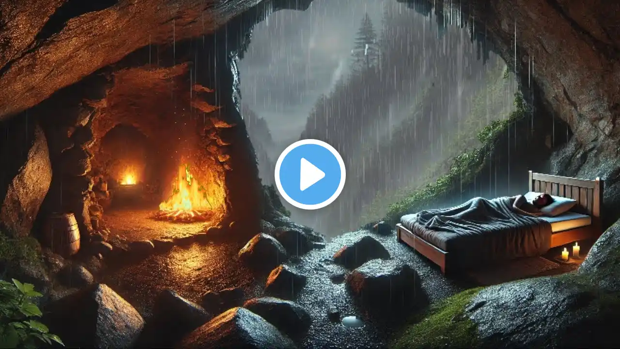 Cozy Cave Rain Sounds with Crackling Fire – Ultimate Sleep & Relaxation Ambience for Deep Rest