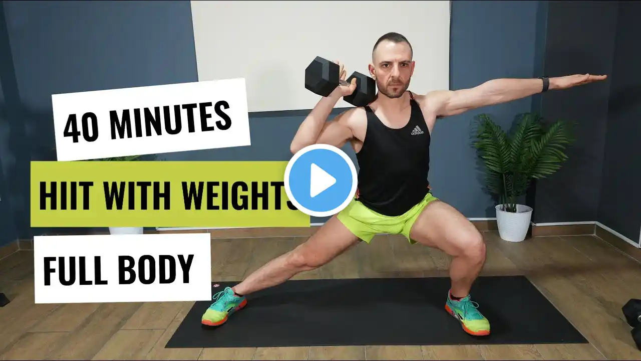 40 Min HIIT With WEIGHTS FULL BODY WORKOUT Burn Over 600 Calories🔥Super Sweaty!