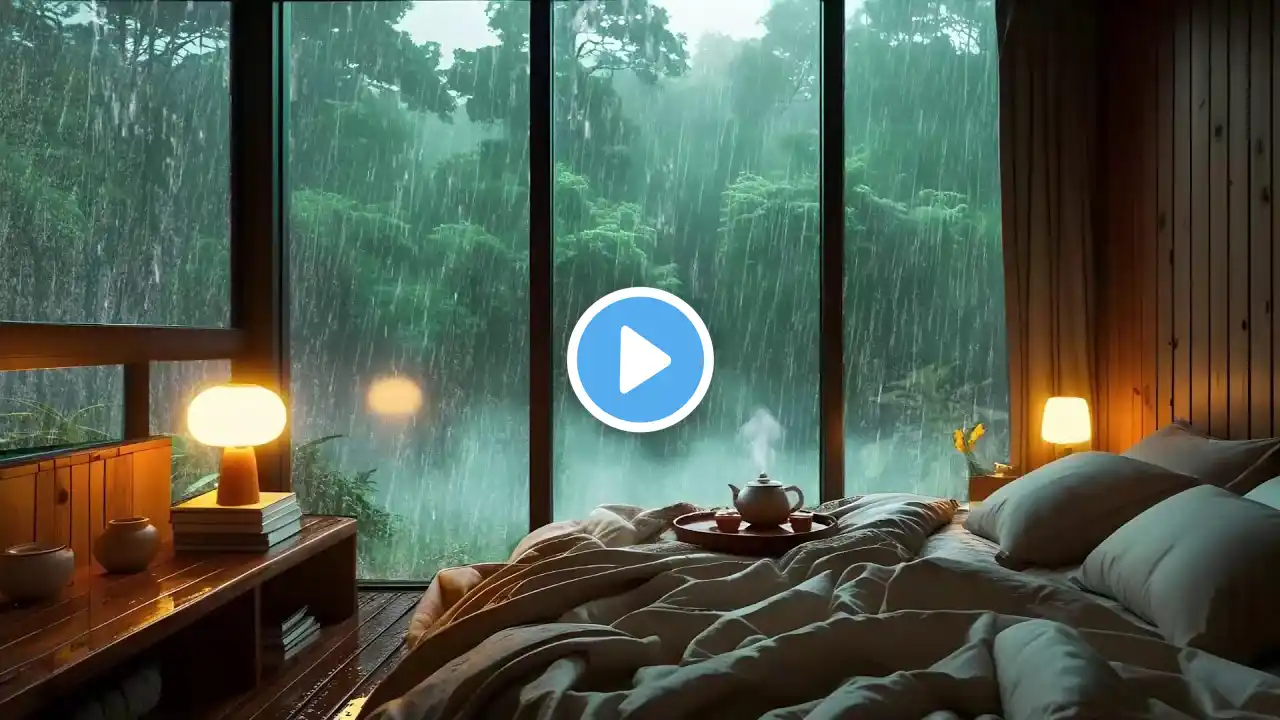 Midnight Rain with Thunder in a Wooden Cabin | 10 Hours of Nature Sleep Ambience & White Noise