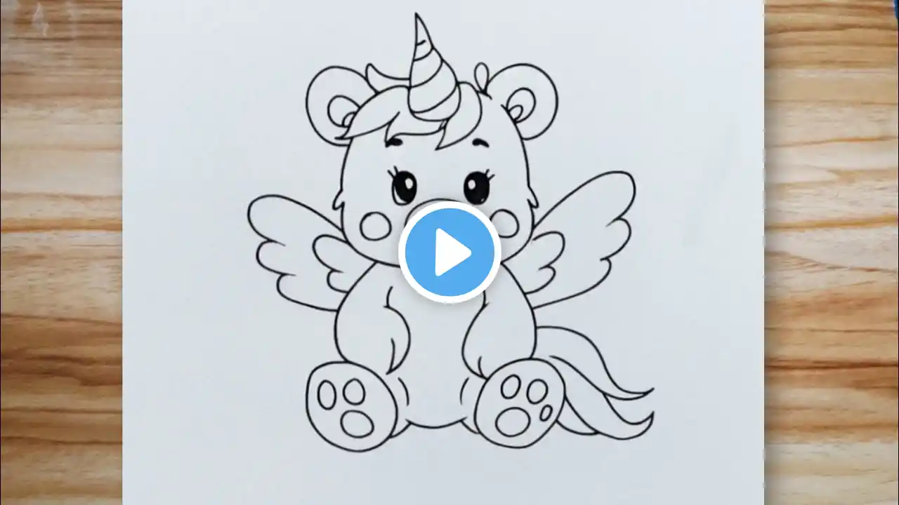 Simple Way To Draw Unicorn Teddy Bear 🧸 Part 1