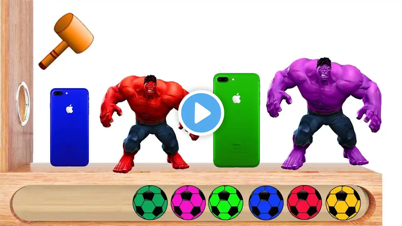 Learn Colors With Hulk and Iphone Surprise Soccer Balls - Wooden face Hammer for Children Toddler