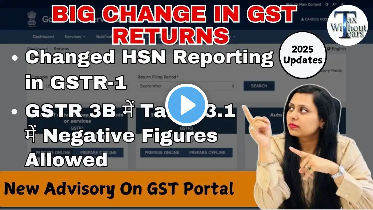 New GST Advisory | HSN/SAC Code Reporting in GSTR-1 Table 12 | Negative Changes in GSTR-3B