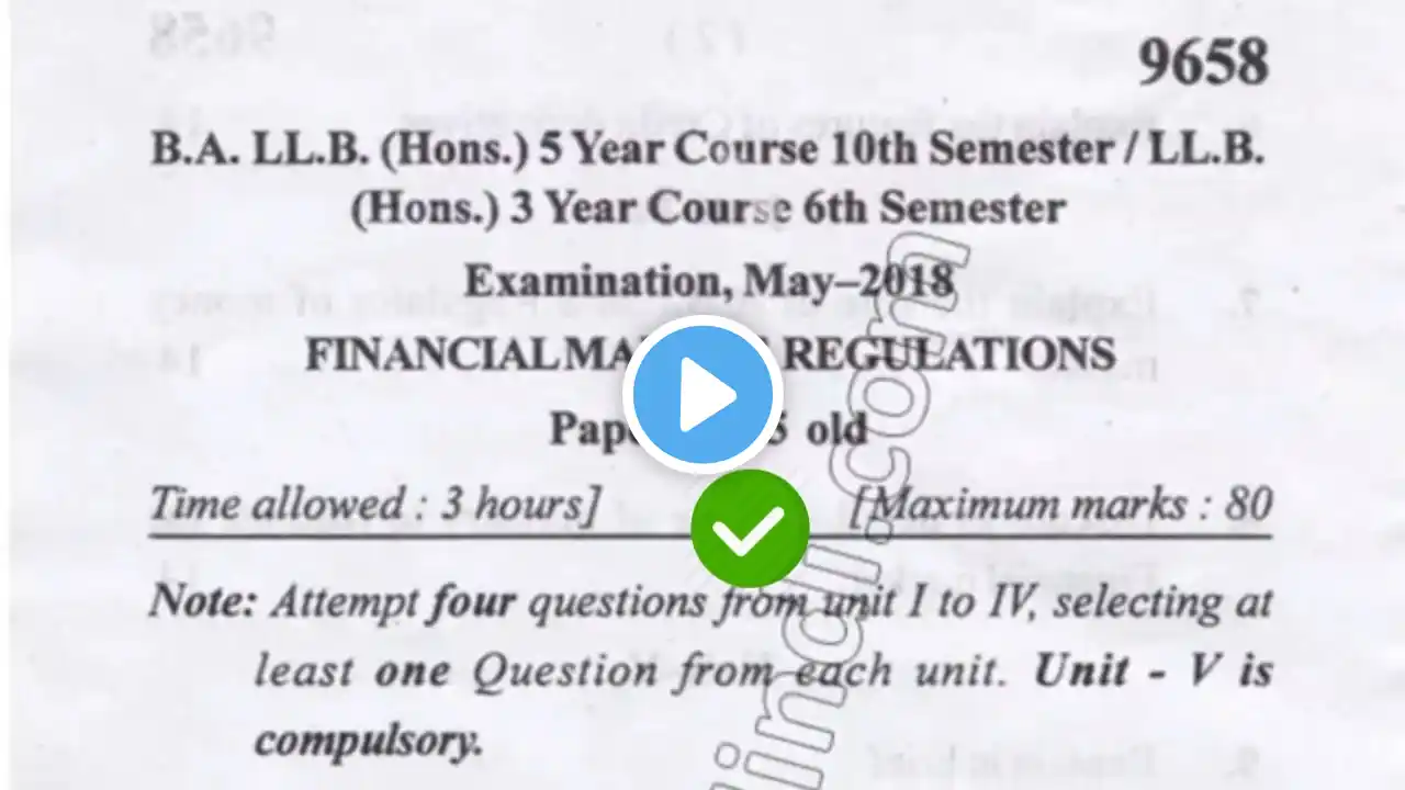 2018 Mdu BA LLM Hons 10th Sem  Financial Marketing Operation Question Paper