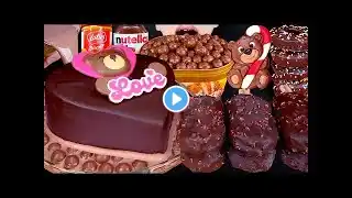 ASMR BEAR CHOCOLATE CAKE MALTESERS MAGNUM ICE CREAM NUTELLA DESSERT MUKBANG  EATING SOUNDS