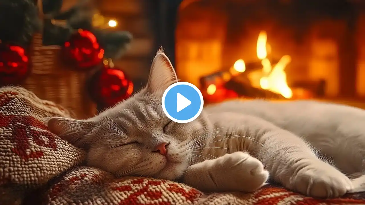 Calming music for Cat - Deep Sleep with Purring Cat In Cozy Room | Crackling Fireplace for Sleeping