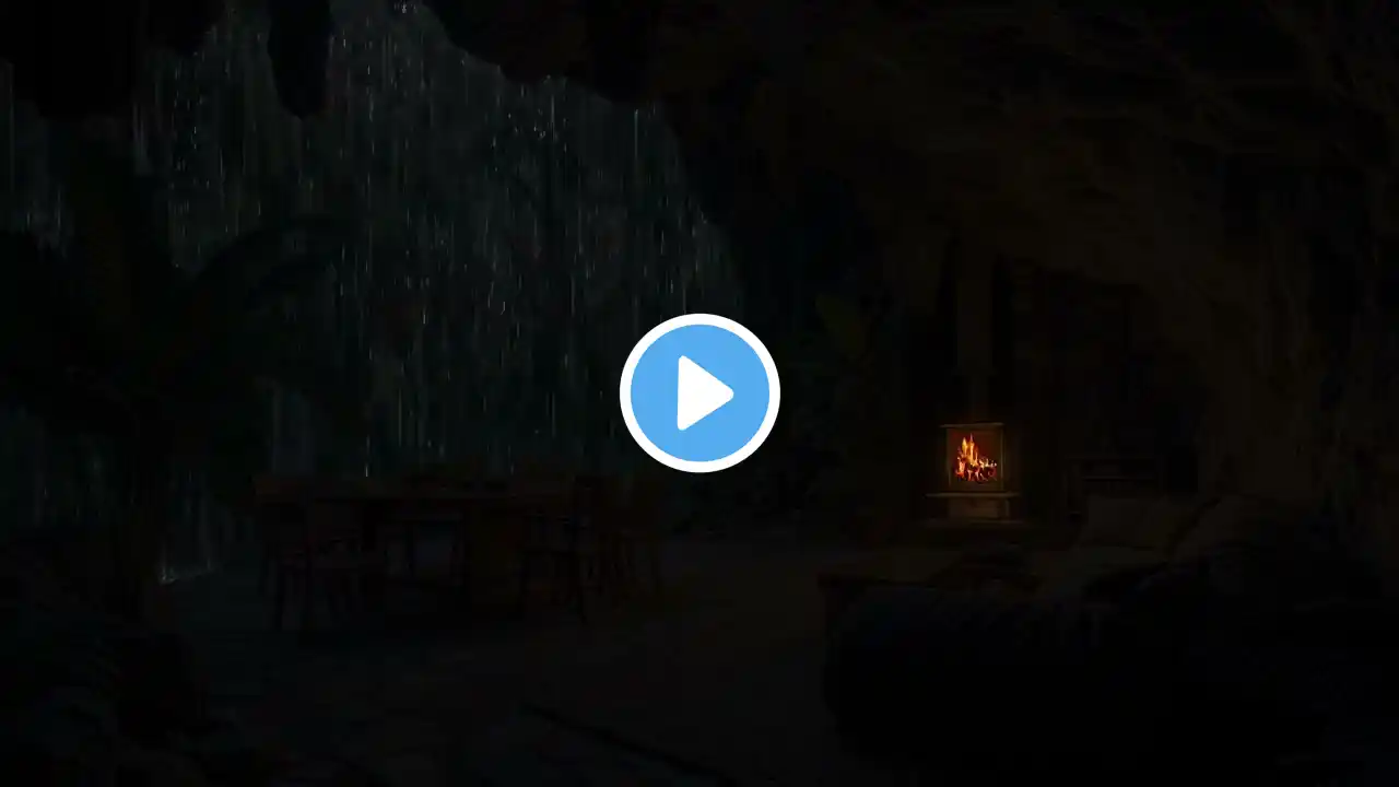 Tranquil Cave Night 🔥 Rainfall & Cozy Fire Sounds for Relaxation & Stress Relief