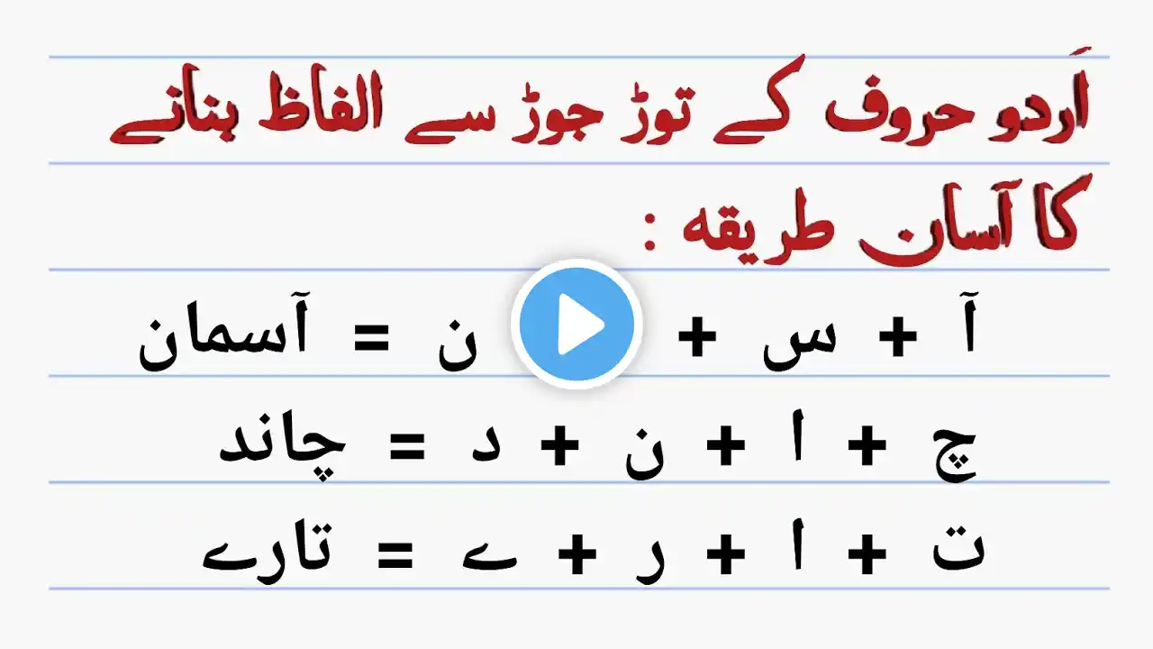 اردو حروف کی توڑ جوڑ سیکھیں | Urdu Haroof Tor Jor Ka Asaan Tareeqa