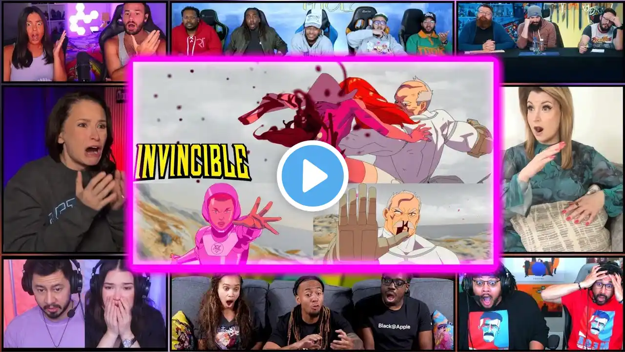 Youtubers React To ATOM EVE VS CONQUEST CRAZY FIGHT | Invincible S3 Ep 8 EVE'S SCENE Reaction Mashup