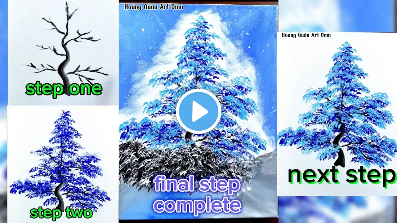 🎨🌲☃️steps to draw a snow covered winter tree canopy/ landscape painting/ acrylic paint