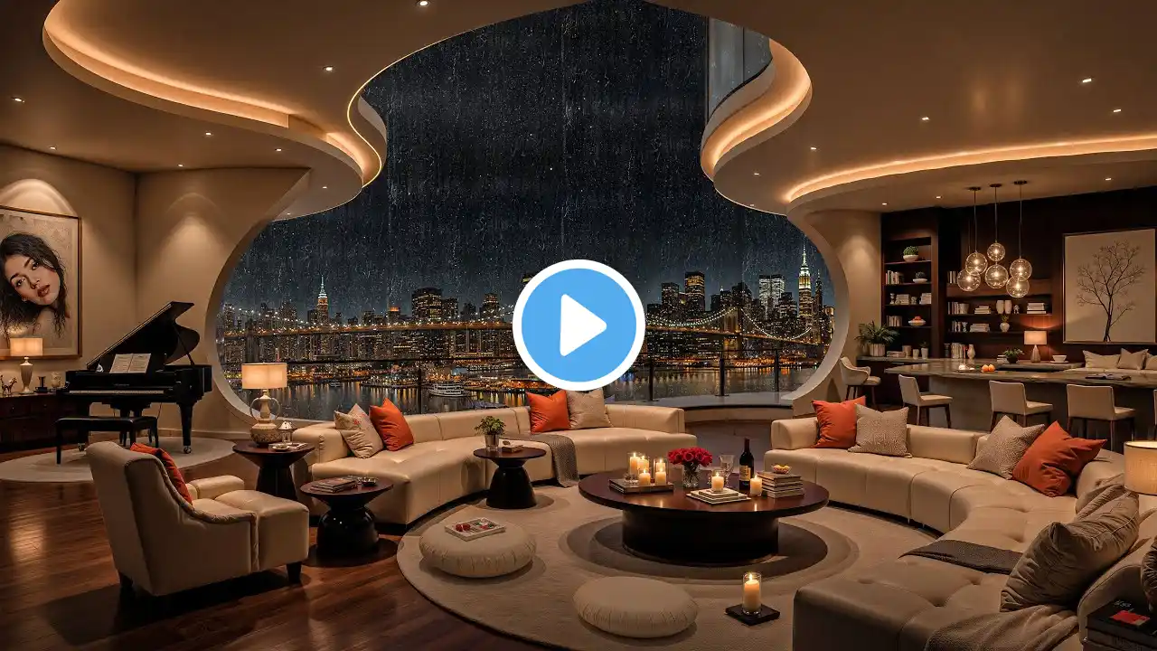 Cozy NYC Apartment Overlooking the Brooklyn Bridge π Elegant Saxophone Jazz & Rain Sounds for Sleep