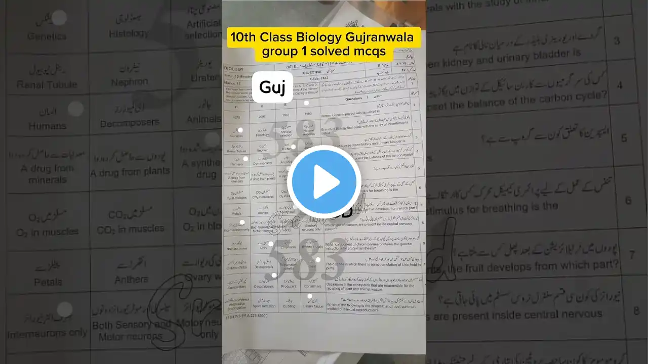 10th class Biology Gujranwala board group 1 solved mcqs 2025#10th2025 #exam #gujranwala