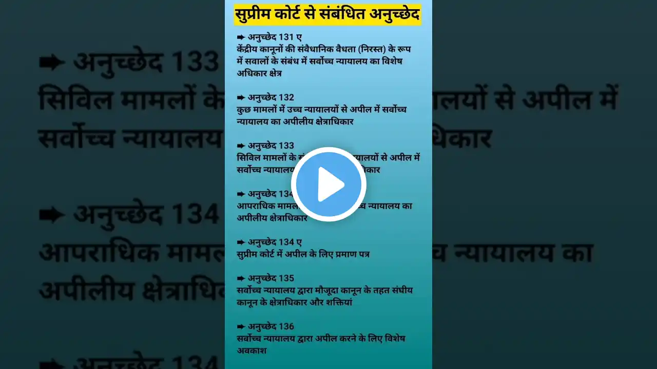 सुप्रीम कोर्ट से संबंधित अनुच्छेद#gk #rpfgk #sscgk #ssc #crpfgk #crpfgk #sscexam #shortvideo