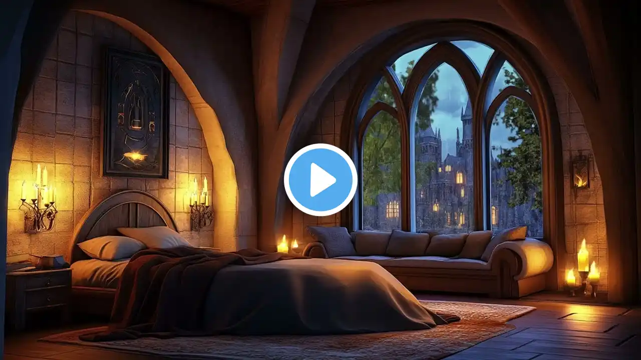 🏰 Warm Castle Retreat – Soothing Rain, Fireplace & Thunder Sounds for Instant Sleep