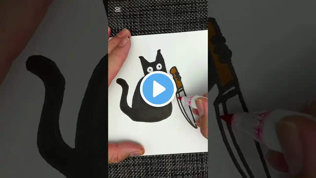 Halloween Black Cat with a Knife drawing idea for kids #kids #kidsart #kidsvideo #drawing