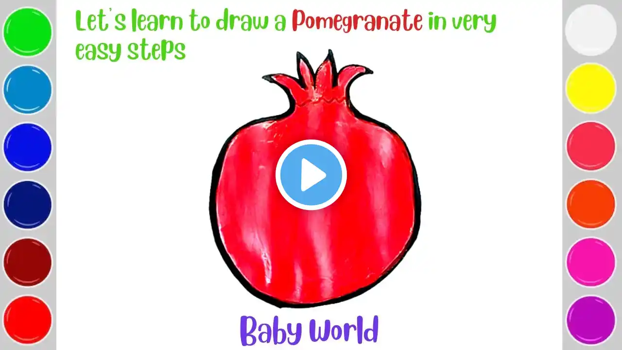 Learn to Draw and Paint a Pomegranate/ How to make a Pomegranate #coloringforkids #fruitsdrawingeasy