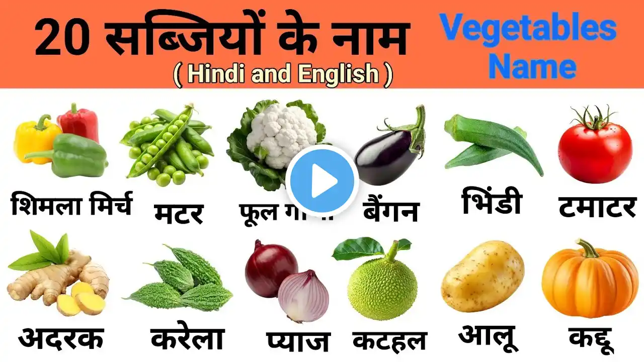 20 सब्जियों के नाम | Vegetables Name in Hindi and English with Video Clips | Kids Vocabulary