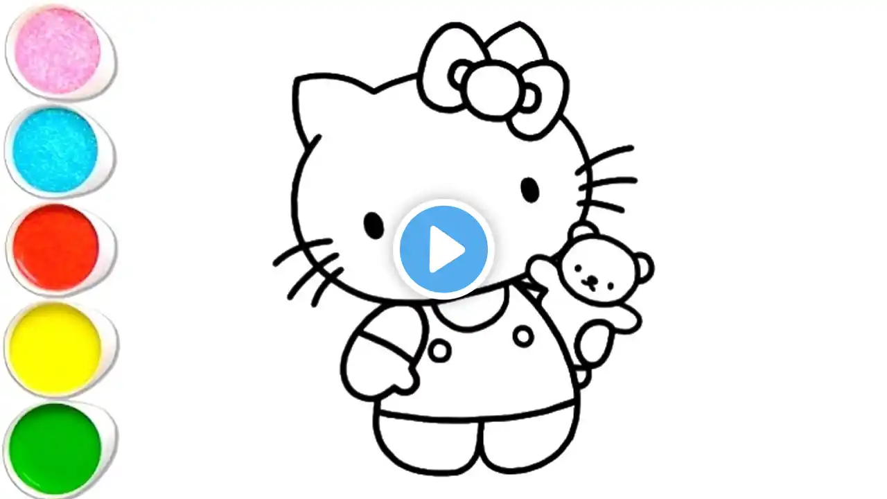 Cute Hello Kitty, Drawing Painting Colouring for kids, Toddlers Easy step by step Colourful Drawing.