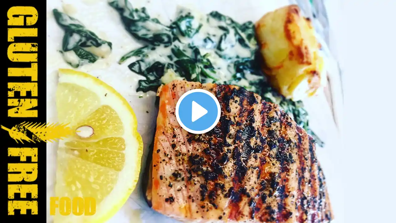 Grilled salmon with creamy baby spinach - gluten free recipe