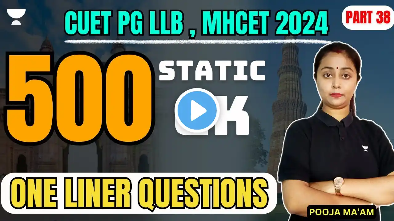 Part 37 - Static GK - Top 500 MCQs | MHCET 2024 | CUET UG LLB 2024 | Unacademy #cuet #mhcet