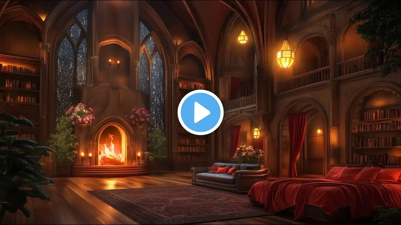 Thunderstorm Serenity - Rain and Fireplace Sounds in this Majestic Castle Room