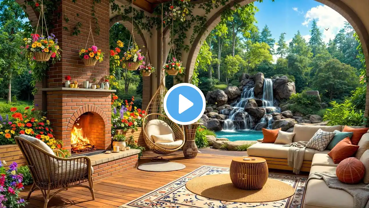 Spring Morning Living Room Lakeside ☘️ Warm Fireplace, Smooth Jazz Music & Gentle Sunshine for Relax