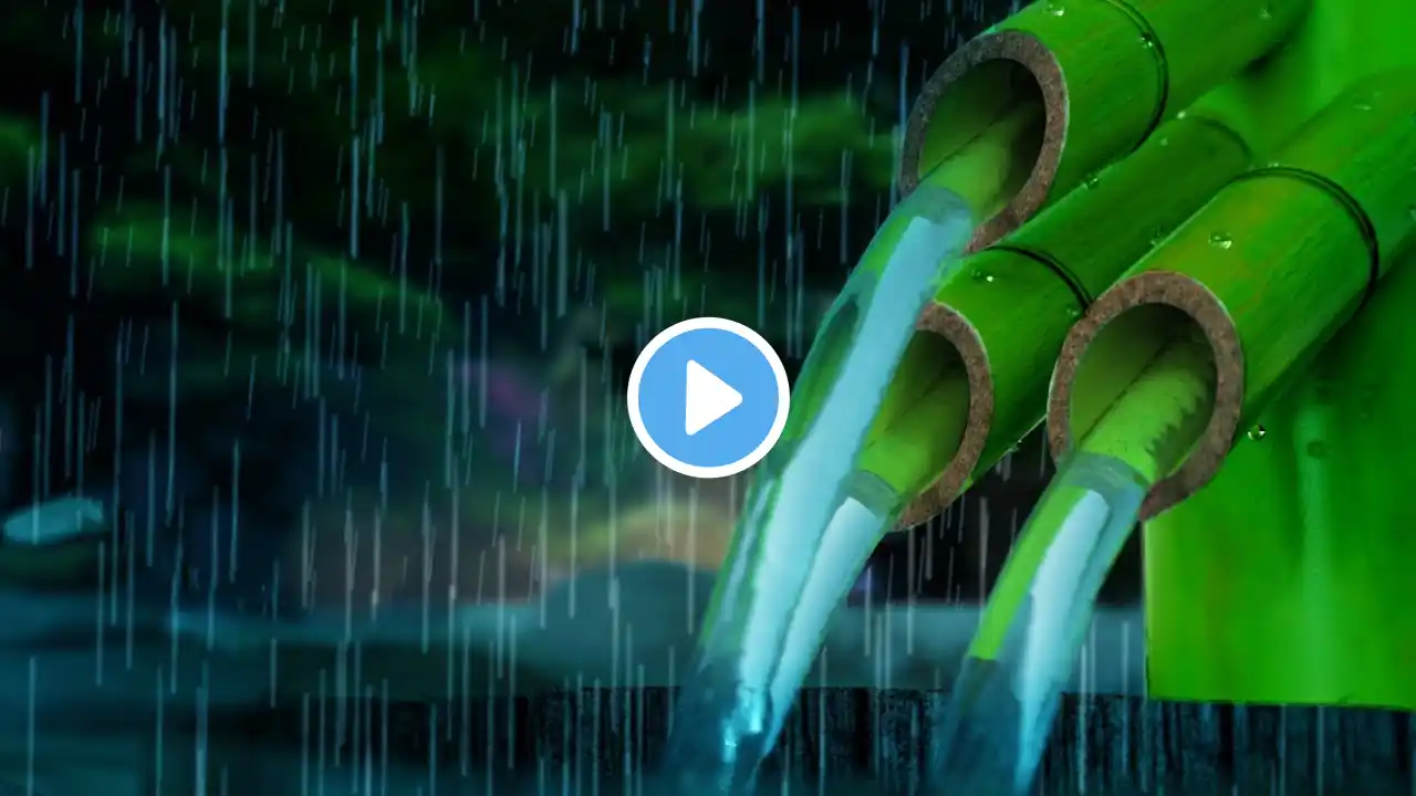 Fall Asleep with Bamboo Water Fountain & Rain Ambience