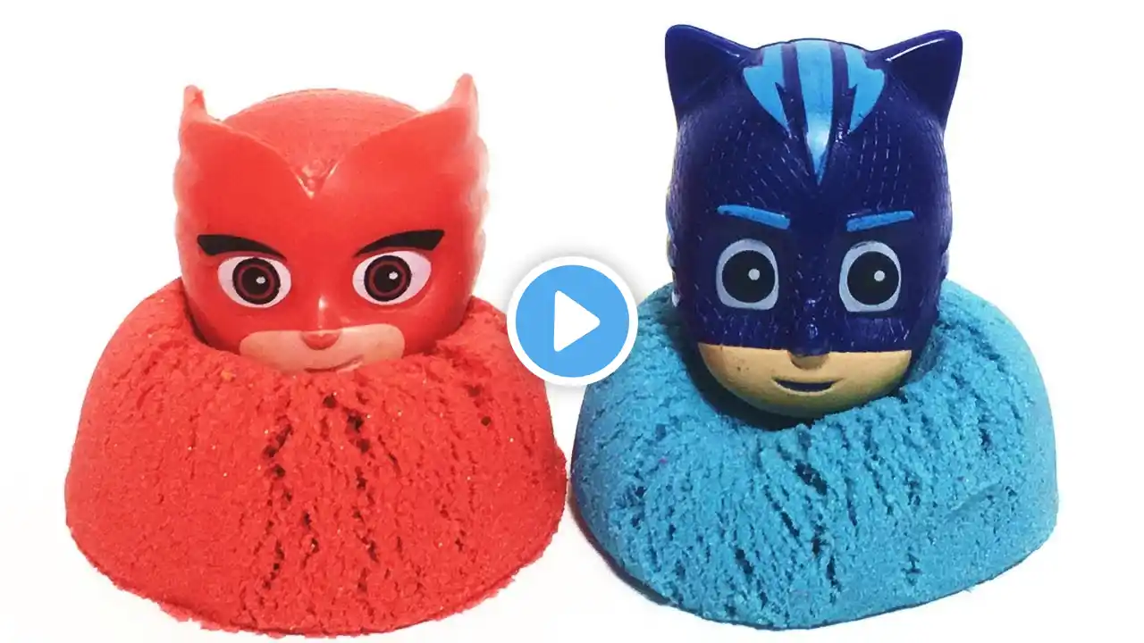 Pj Masks Wrong Heads Toys with Kinetic Sand and Colorful Water Cups - Learn colors for kids