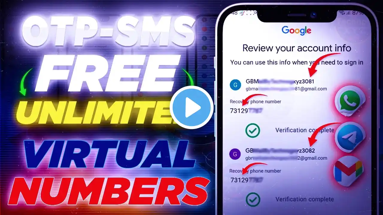 Unlimited Number For Whatsapp, GMAIL & Telegram Verification | SMS/OTP Verification | Temp Number