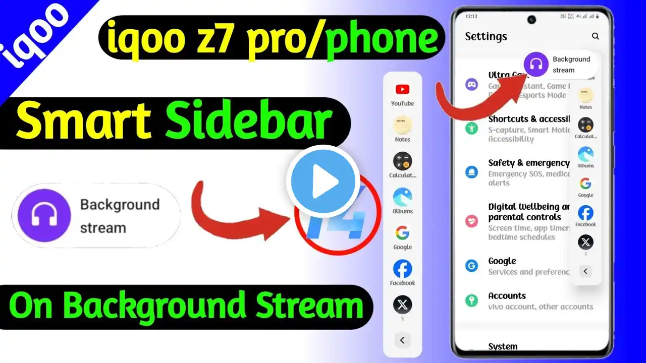 iqoo z7 pro background stream setting on kaise kare | smart sidebar setting iqoo z7 pro