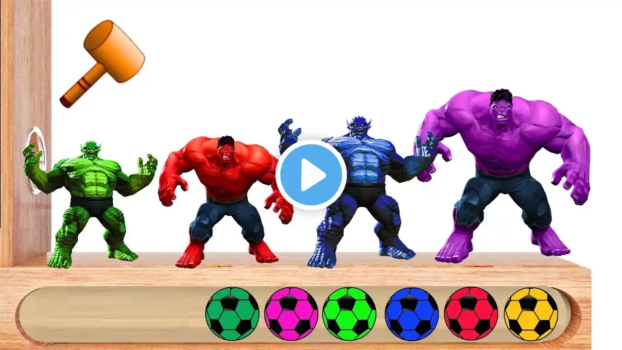 Learn Colors with Hulk vs Abomonation Surprise Soccer Balls - Wooden face Hammer for Children