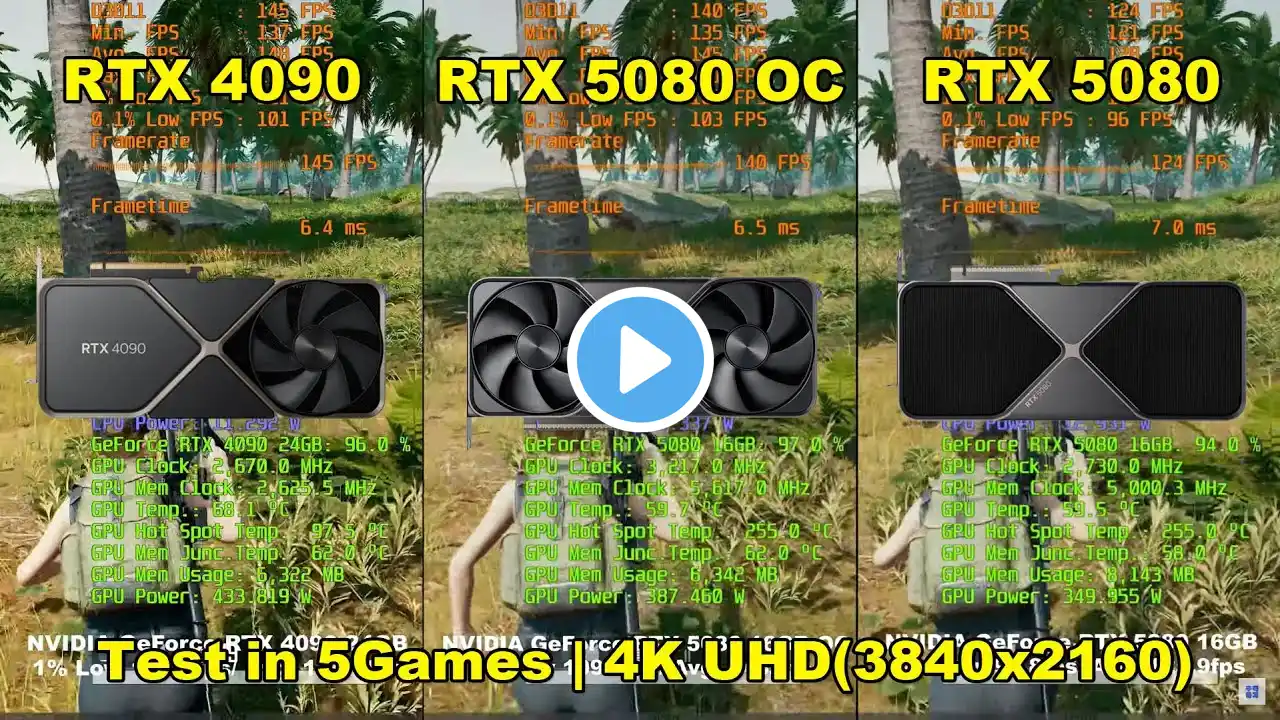 GeForce RTX 5080 OC = RTX 4090?, RTX 5080 OC + R7 9800X3D Test in 5 Games | 4K UHD(3840x2160)