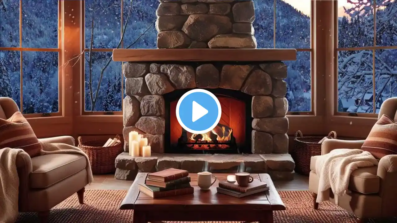 Snowy Fireplace in the Winter Forest | Cozy Ambience for Stress Relief and Deep Sleep