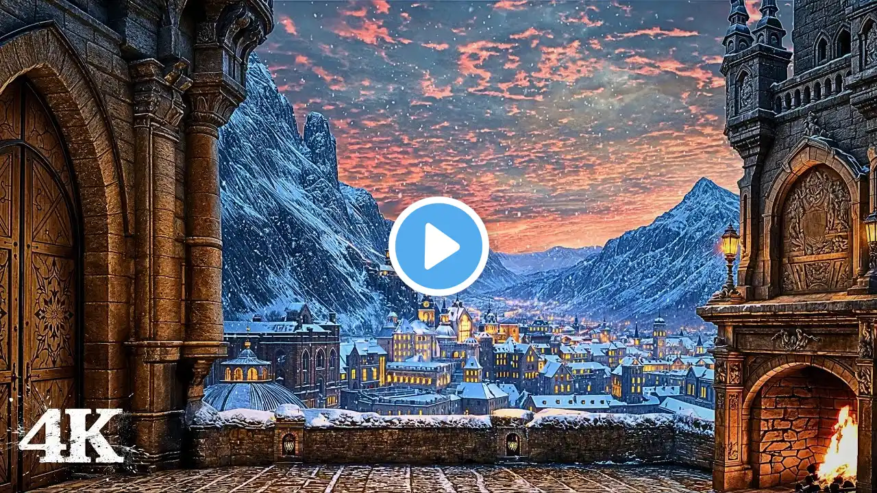 Old World Winter Ambience | Let Warm Fire & Snowy Bliss Take You to a Dreamy Escape