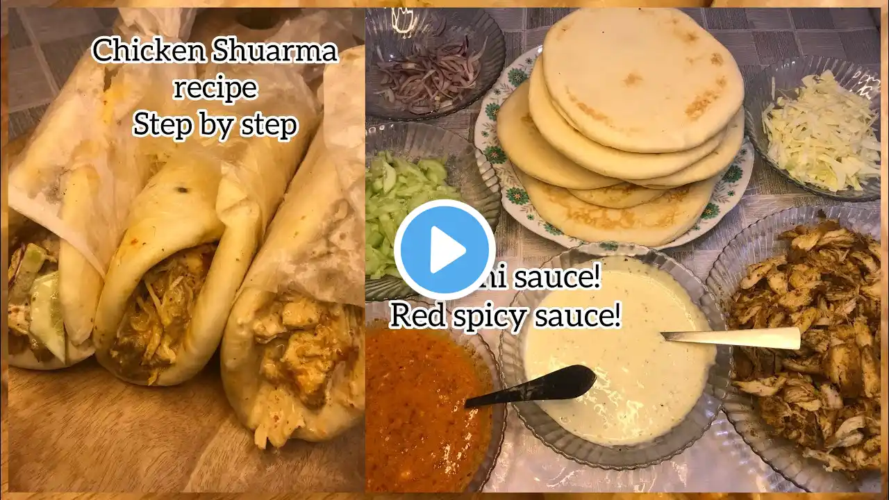 Chicken shawarma recipe with shawarma sauce | Tahini sauce | Red spicy sauce