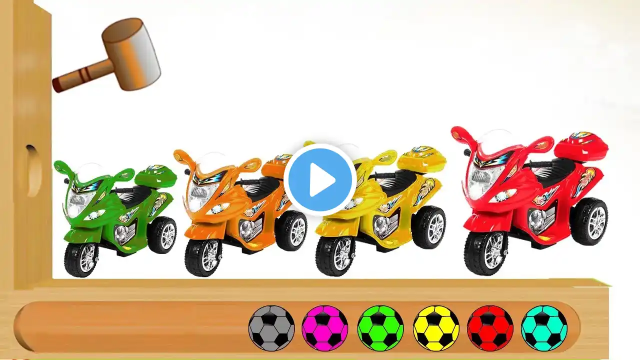 Learn Colors With Motorcycle Kids Ball Wooden Hammer - Funny Videos Nursery Rhymes