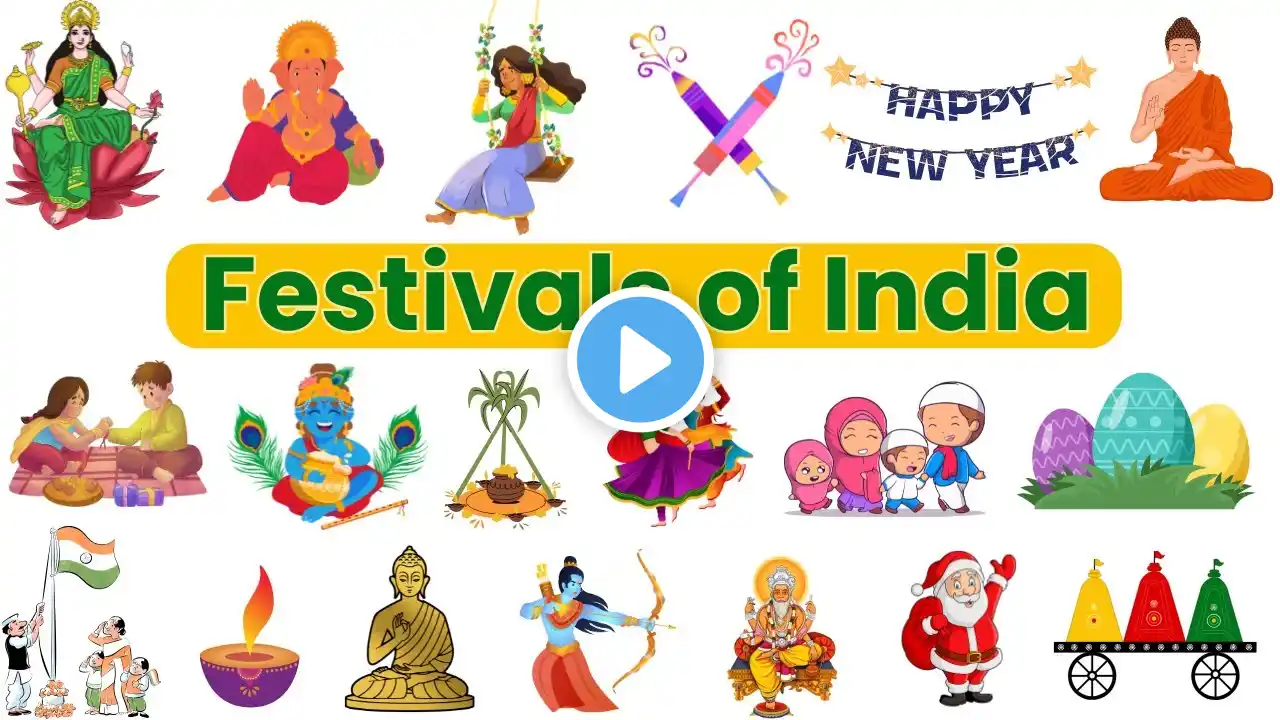 Festivals of India | Festivals names with pictures | Types of festivals | festivals vocabulary