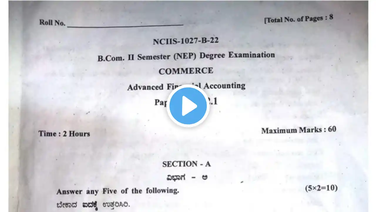 2022 Advanced Financial accounting Question Paper Bcom 2nd Sem Gulbarga University Finance software