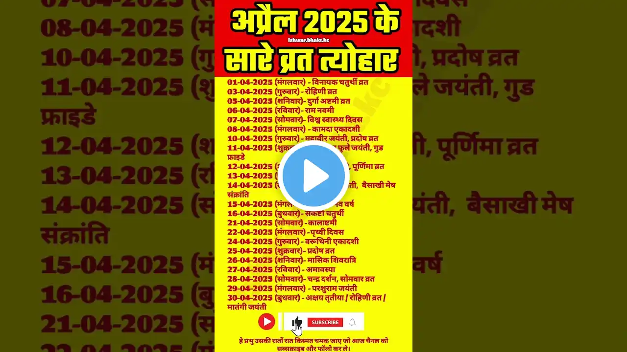 अप्रैल 2025 के सारे व्रत त्योहार | April 2025 ke vrat tyohar list | #vrat #tyohar #april2025