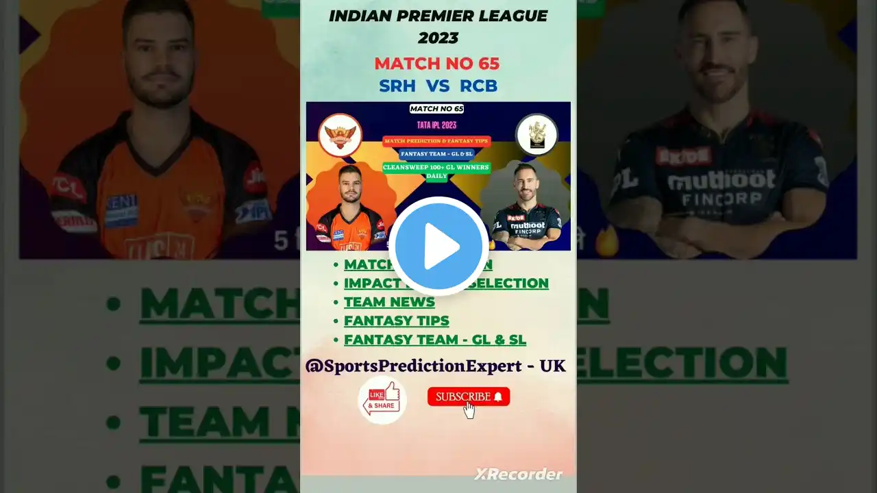 RCB vs SRH M#65😇IPL 2023-Detailed Analysis-Dream 11Team-Fantasy Tips-DreamTeam #viral #yt #trending