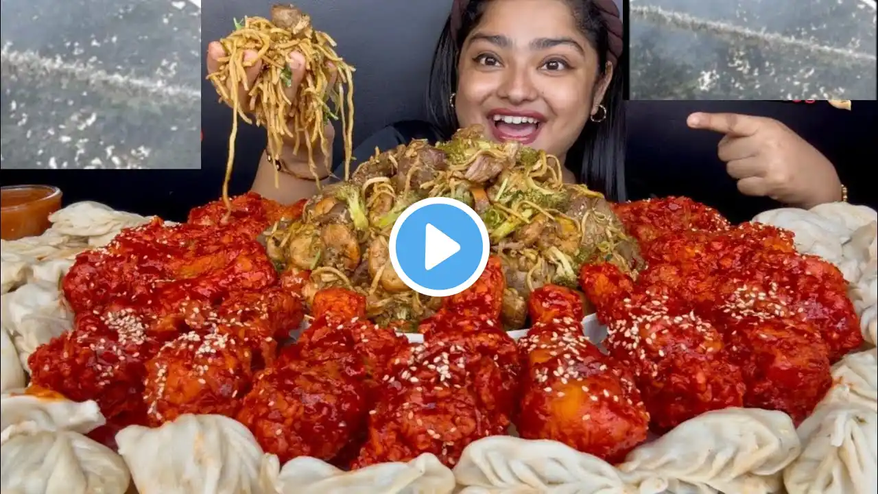 MUTTON SHRIMP STIR FRIED NOODLES SUPER SPICY CHICKEN LEG PIECE,JUICY CHICKEN MOMOS MUKBANG EATING