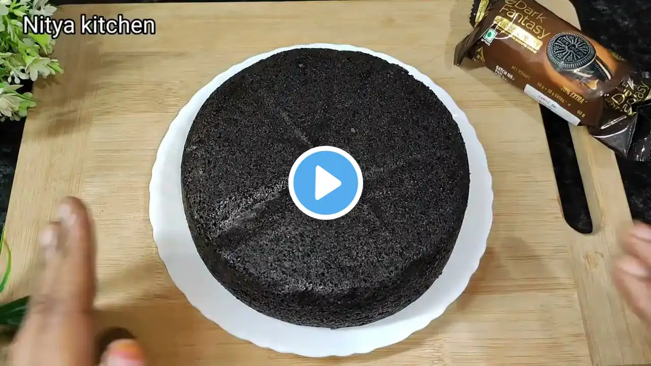 Eggless Dark Fantasy Easy Birthday Cake Without Oven | Biscuit Cake Recipe in Hindi | Cake Recipe