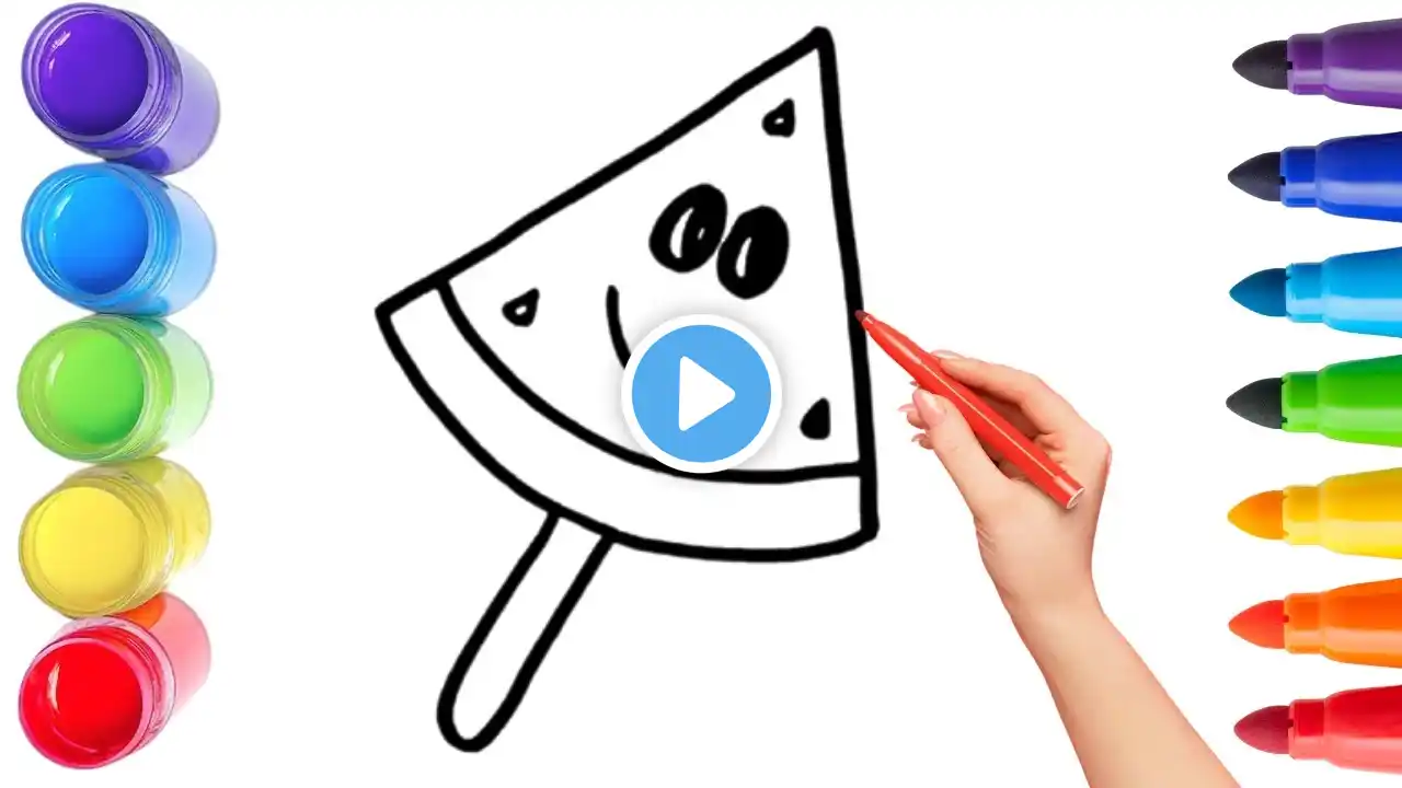 How To Draw cute watermelon Ice Cream Drawing, Painting & Coloring For Kids and Toddlers_Child Art🌈🎨