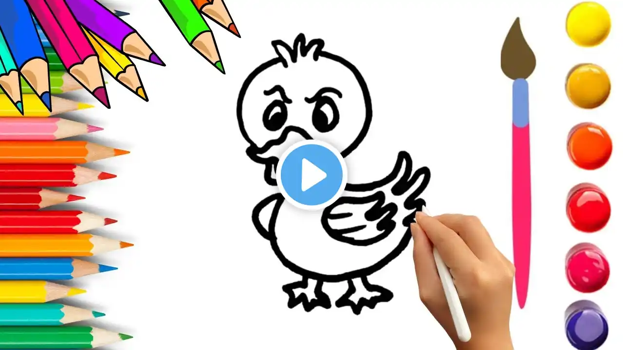 How To Draw cute Duck Drawing, Painting & Coloring For Kids and Toddlers_ Child Art 🐋🌈🎨