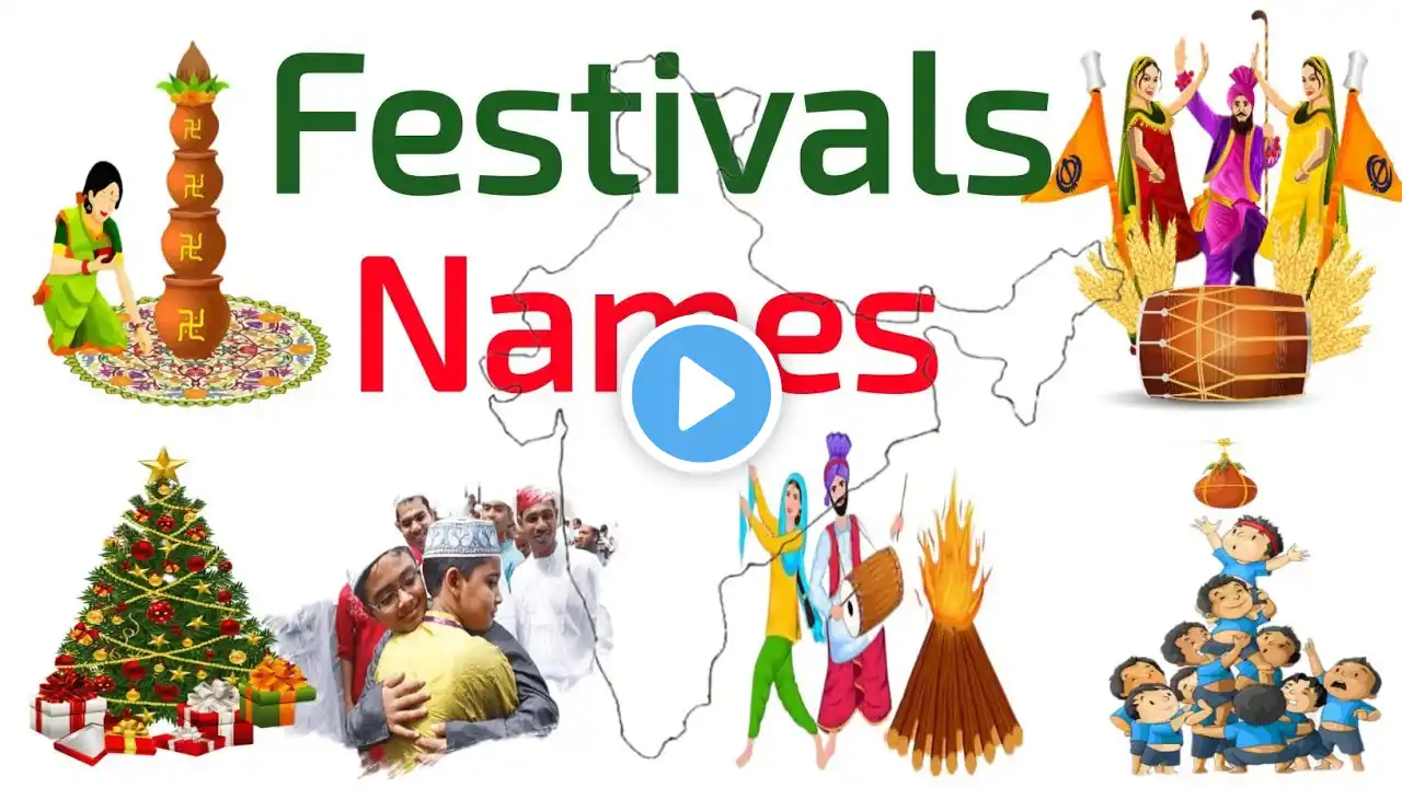 Festivals Names Learn For Kids In English And Hindi | Indian Festivals Names | Tyoharo ke naam  2024