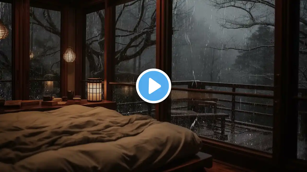 Thunderstorm with Lightning, Rain, Crackling Fireplace & Sleeping Cats in a Cozy Living Room